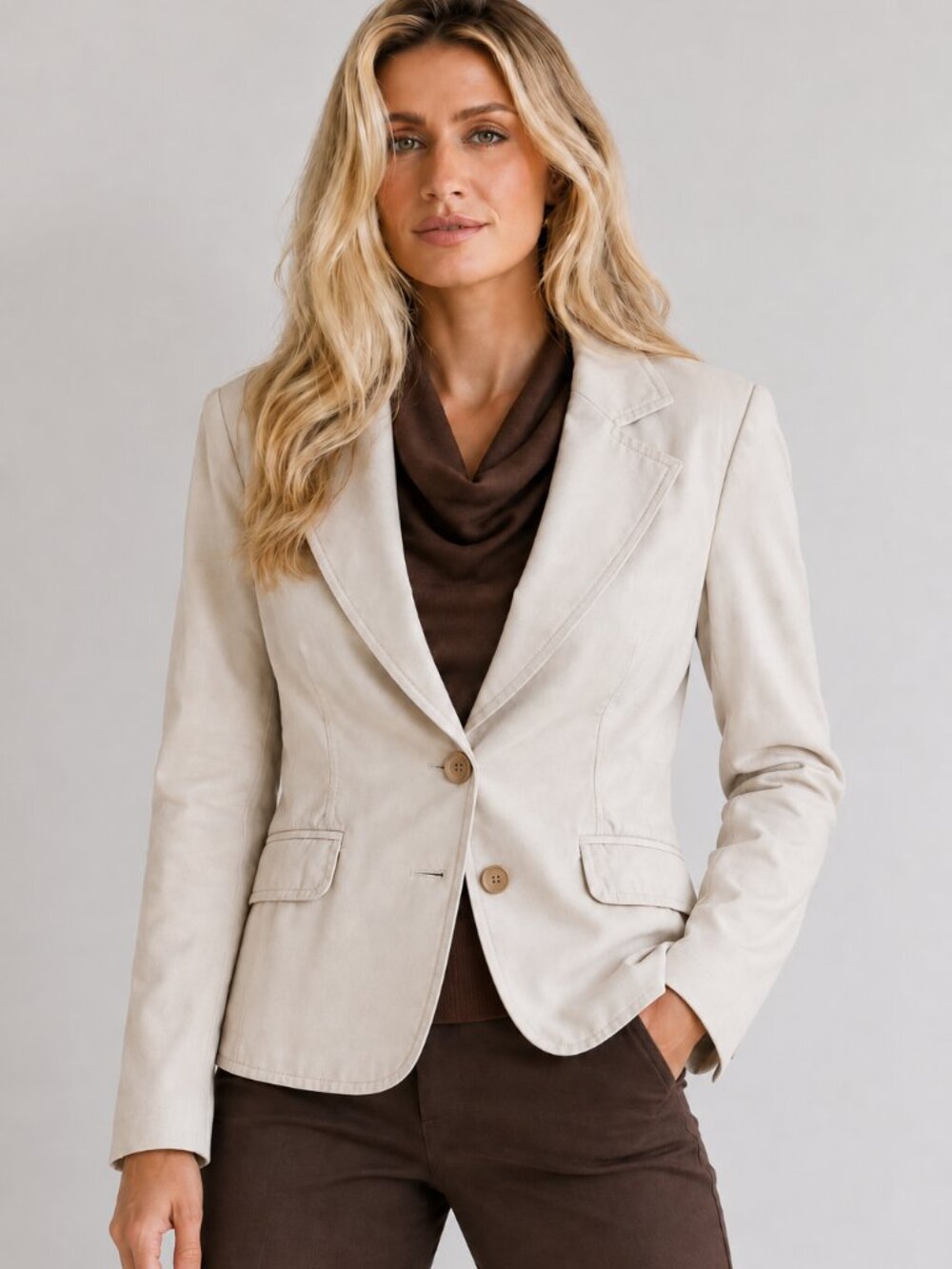 Classic Cotton rich (52%) Mushroom coloured blazer, European made